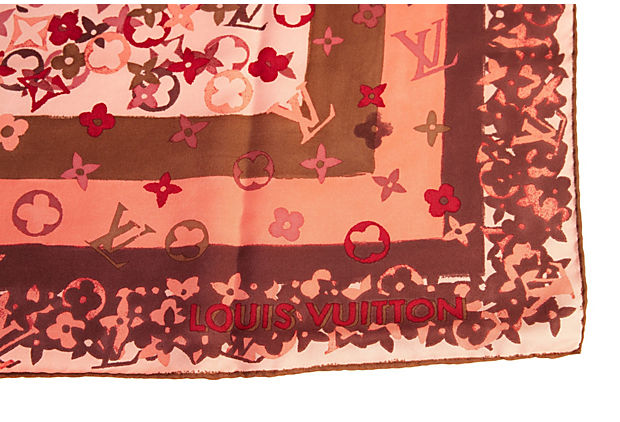 Authentic Louis Vuitton Flower Pattern Pink Scarf 100% Silk Made In Italy