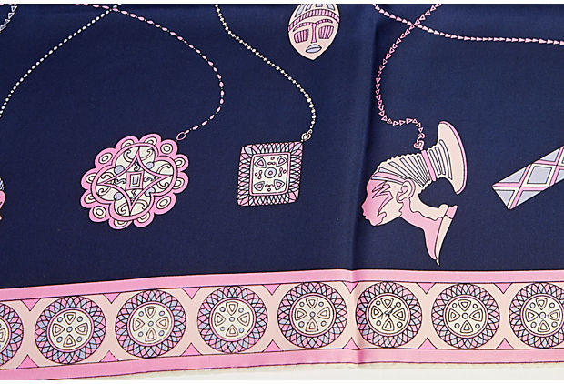 Pucci Vintage Navy Pink Silk Scarf