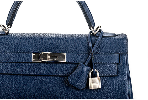 Hermès Kelly 32 Sellier Blue Leather ref.293199 - Joli Closet