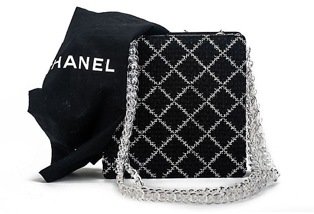 Chanel New Black Tweed Clear Lucite Bag