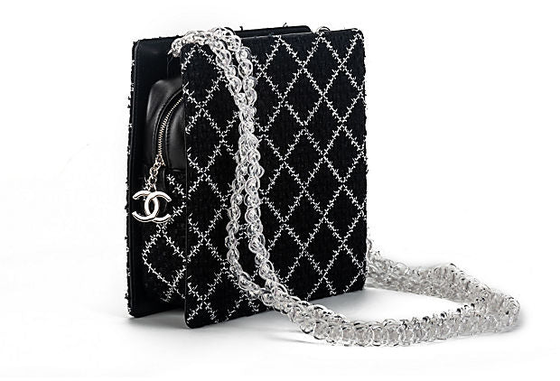 New Chanel Black Tweed Clear Lucite Bag For Sale at 1stDibs