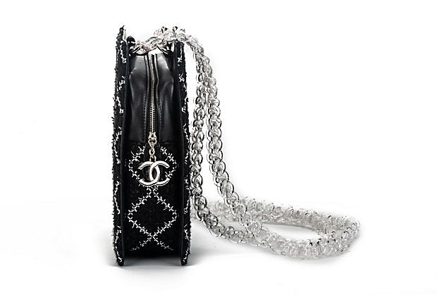 Chanel New Black Tweed Clear Lucite Bag - Vintage Lux