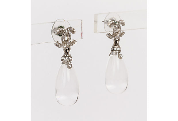 CHANEL Crystal CC Tear Drop Earrings Gold 974871