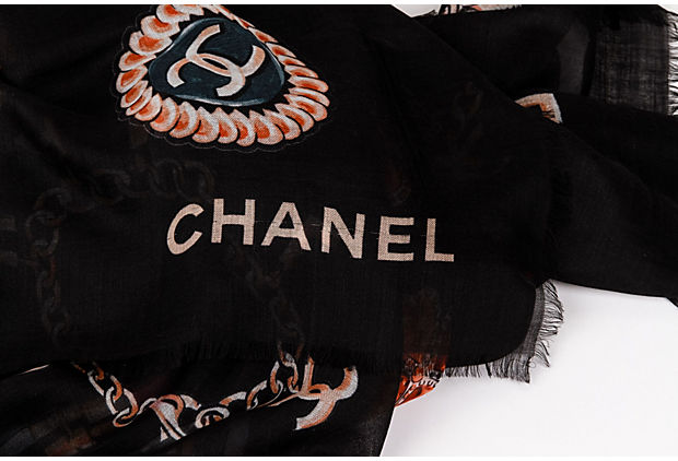 Chanel black cashmere icons XL shawl