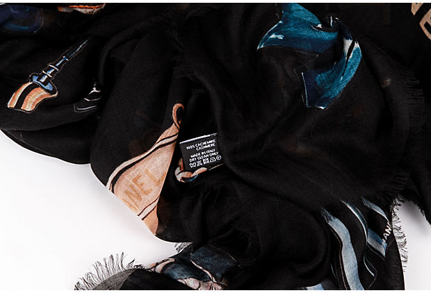 Chanel black cashmere icons XL shawl