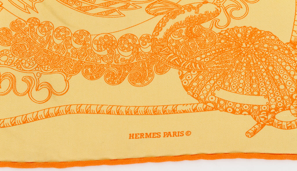 Hermès Yellow Fish Silk Twill Scarf